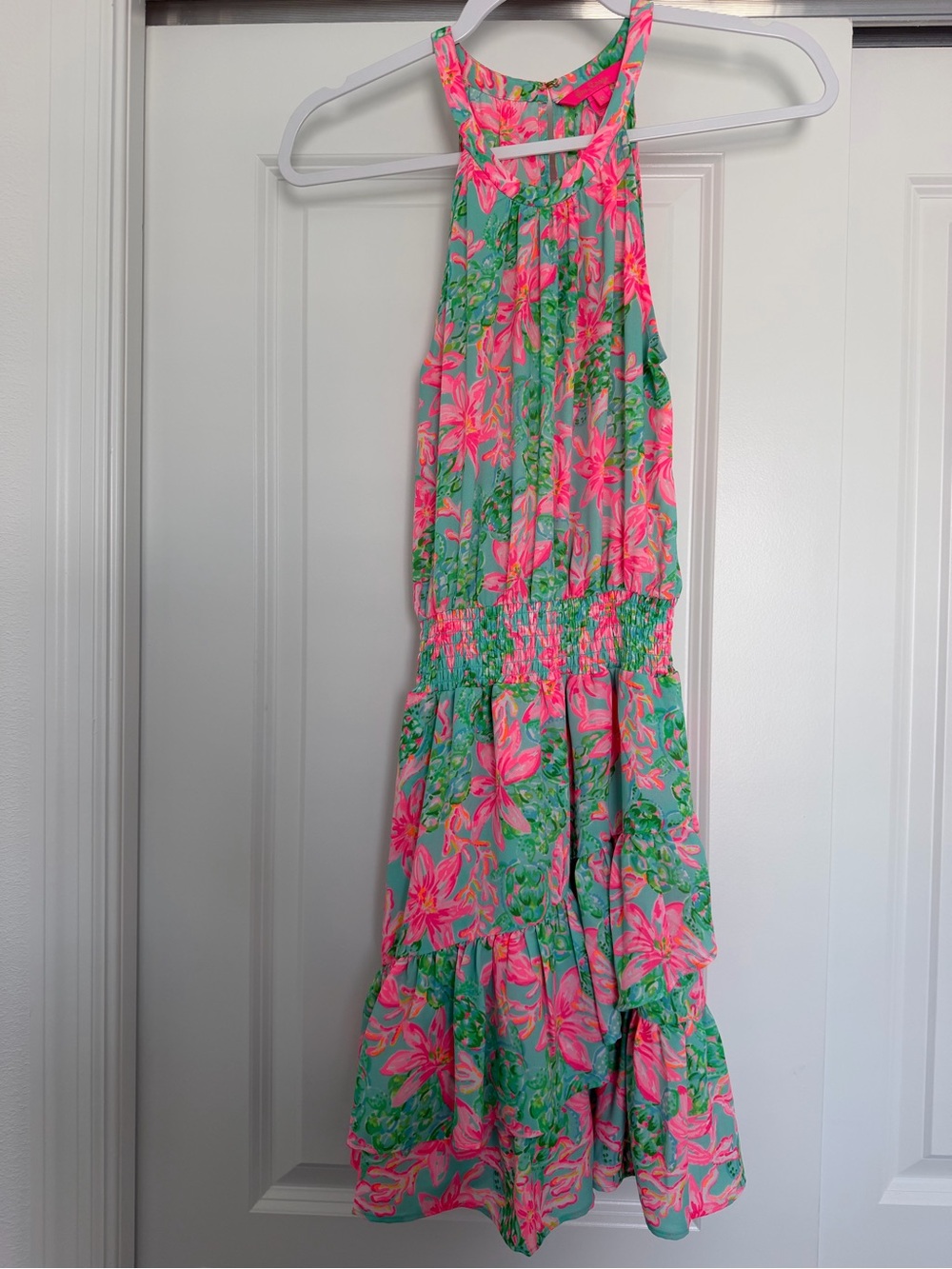 Lilly Pulitzer Green Mini dress with Hot Pink Floral Print